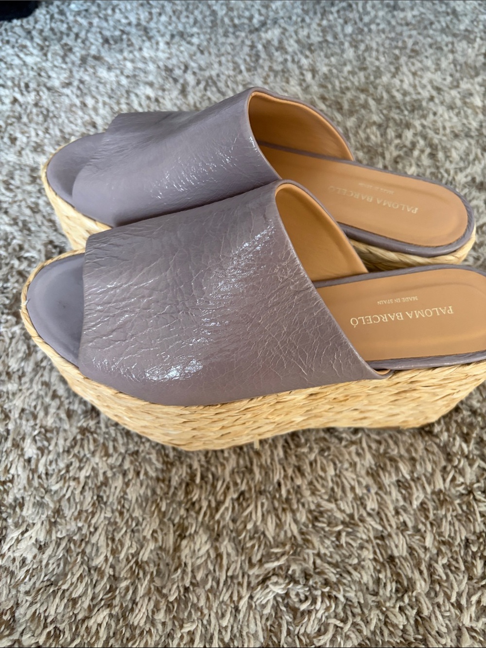 Paloma Barcelo Lilac Leather Woven Platform Wedge Slides